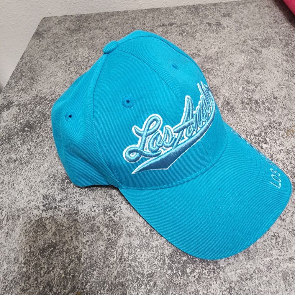 Los Angeles Teal Turquoise Baseball Cap Hat Embroidered Cursive Adjustable Strap